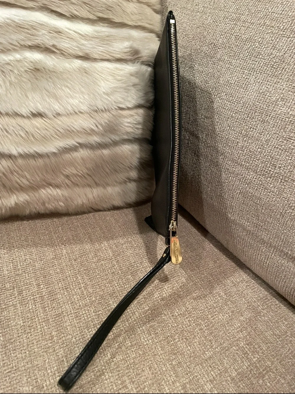 Michael Kors Black Leather Wristlet with Gold Logo